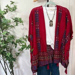 Red Floral Kimono Cardigan